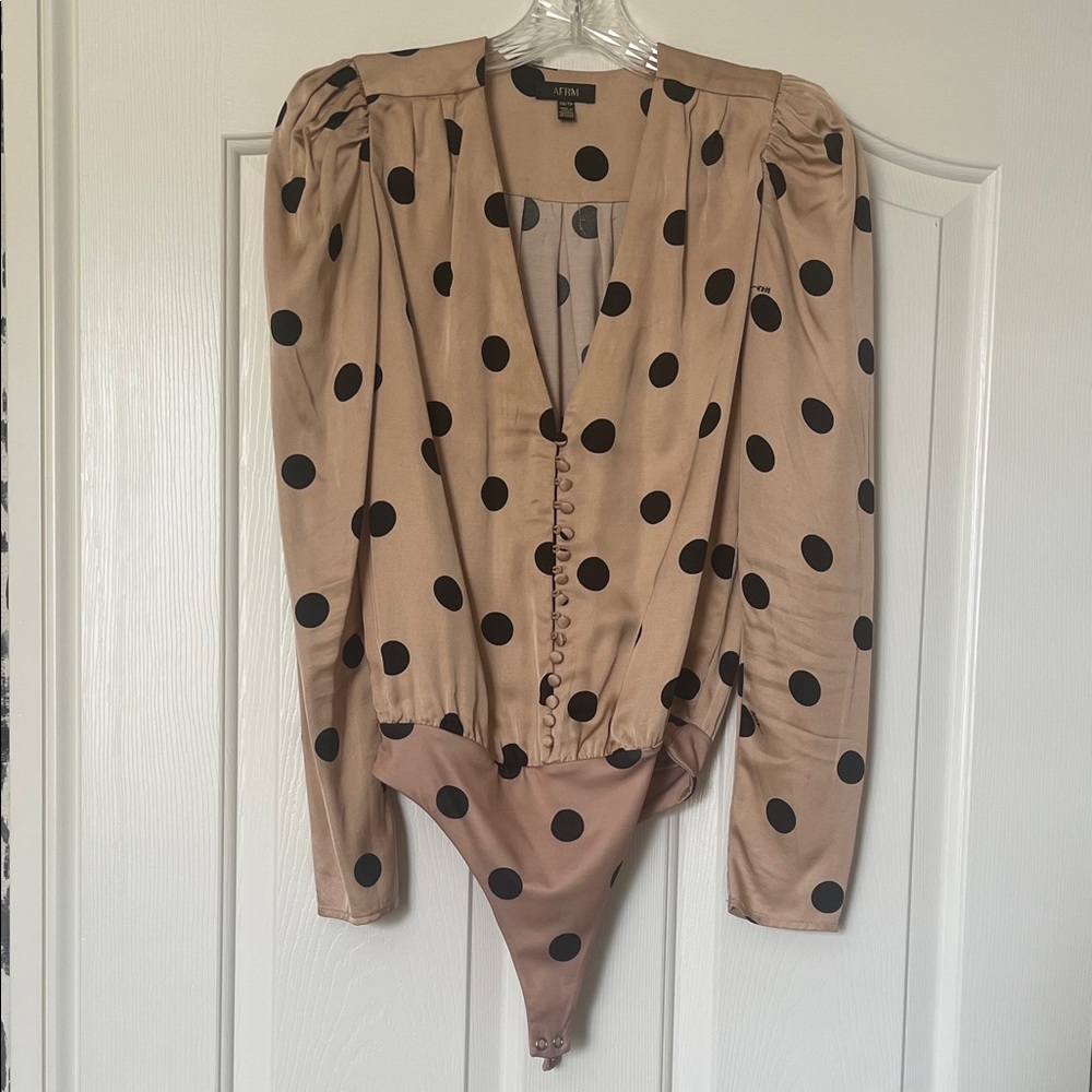 AFRM Beige and Black Polka Dot Bodysuit